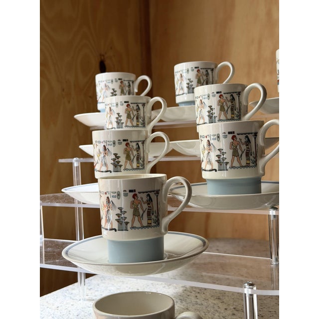 Ceramic Dutch Modernist Egyptian Revival Espresso Service by Petrus Regout for Royal Sphinx Maastricht, 1960s, Set of 18 For Sale - Image 7 of 17