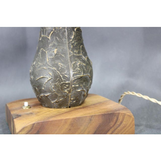 Brass Table Lamp with Wooden Base and Glass Shade, 1940s For Sale - Image 8 of 16