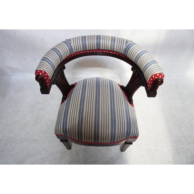 Blue 19th Century Carved Captain's Chair in Custom Upholstery For Sale - Image 8 of 16