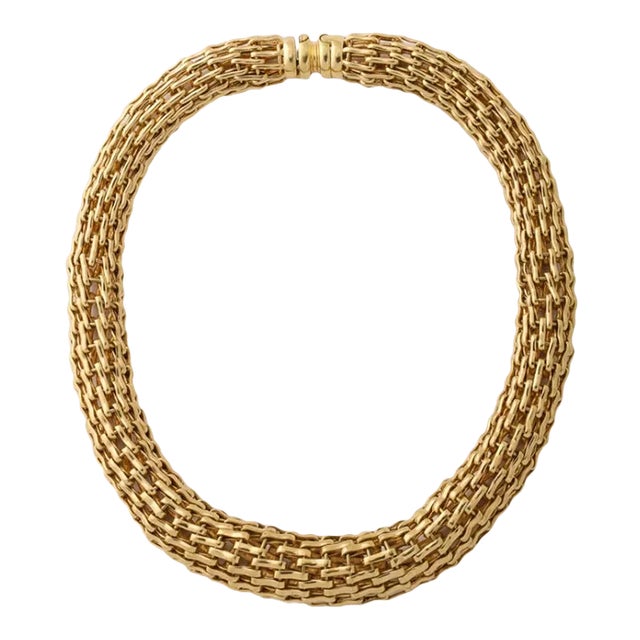 Solid 18 Kt. Gold Mesh Link Choker Continental For Sale