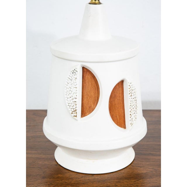 White Vintage Mid Century Modern Lamp Wood Ceramic Table Lamp - a Pair For Sale - Image 8 of 12