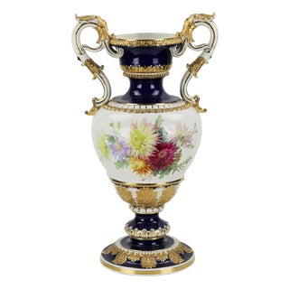 Large 19th Century Salon Vase with Flowers by Ernst August Leuteritz for Meissen For Sale