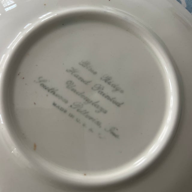 Antique Blue Ridge Southern Potteries Hand Painted Blue and White Flower Small Plates - Set of 8 For Sale In New York - Image 6 of 6