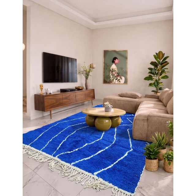 Royal Blue Zigzag Wool Rug - 9.9 X 8 Ft For Sale - Image 4 of 6