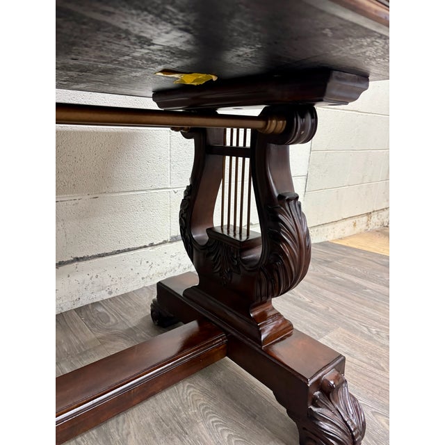 Vintage Empire Style Lyre Side Leather Top Writing Executive Library Desk For Sale - Image 13 of 15