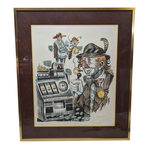 1970s "Jackpot" Signed Lithograph #122/200 by George Crionas of a Clown Playing Slots