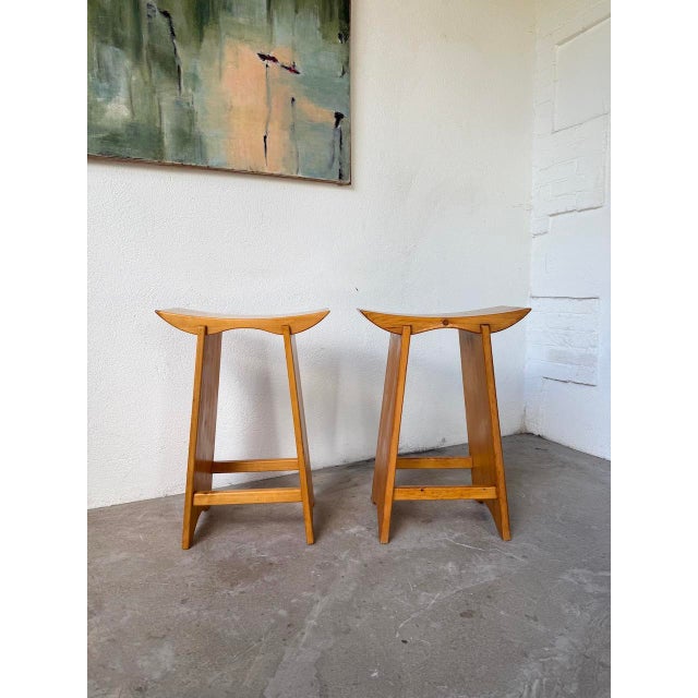 Japanese Style Pine Stools, Scandinavia, 1950s, Set of 2 For Sale - Image 16 of 18