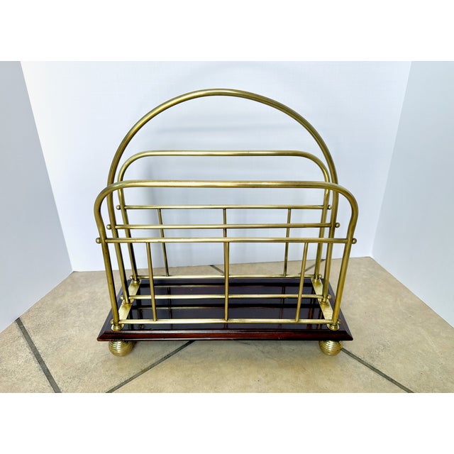 English Victorian Brass Wood Newspaper Magazine Rack For Sale In Palm Springs - Image 6 of 18