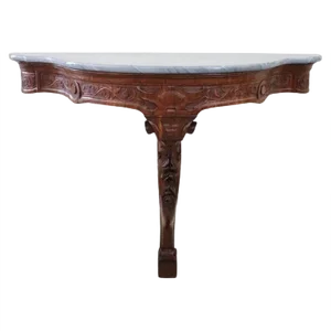 Antique Carved Wood Console Table With Marble Top, 1850s