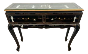 Vintage Sofa Table Console Chinoiserie Mother of Pearl Applique Asian Style