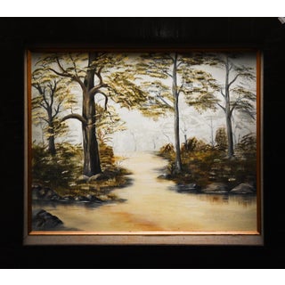 1990s Forest River Landscape Oil Painting For Sale