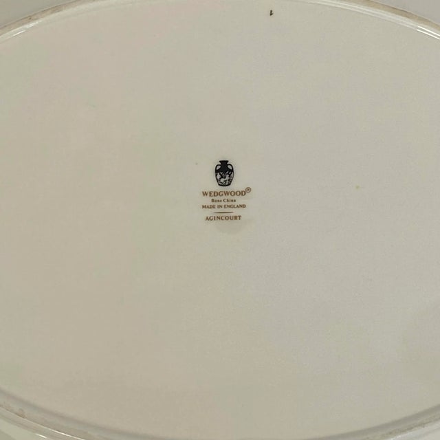 Beautiful Wedgwood Agincourt green bone china large serving platter. Design is a winter white with a delicate floral...