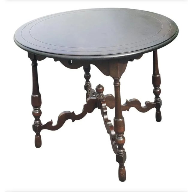 1930s Edwardian Walnut Center Table or Tea Table For Sale - Image 4 of 7