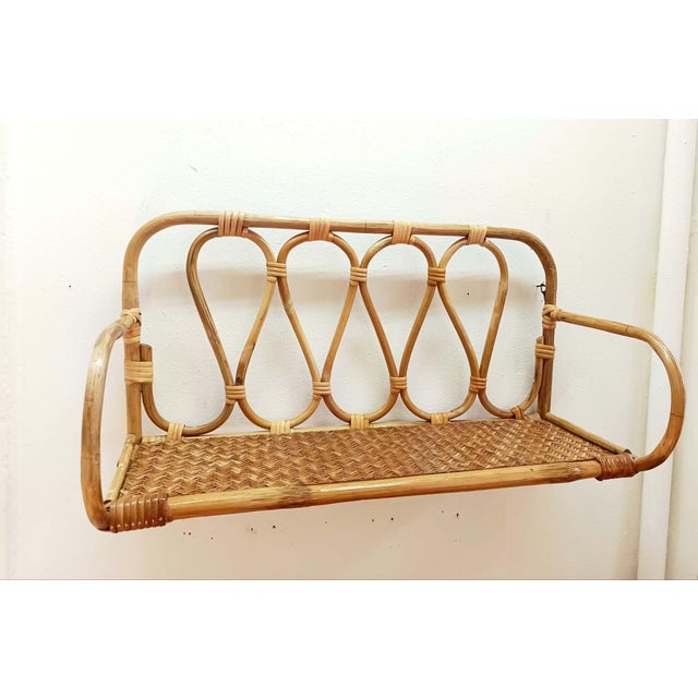 Boho Chic Vintage Rattan Wall Shelf, 1970s For Sale - Image 3 of 9