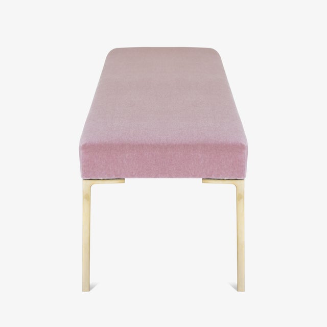Contemporary Astor 60" Brass Bench in Rose Mohair by Montage For Sale - Image 3 of 5
