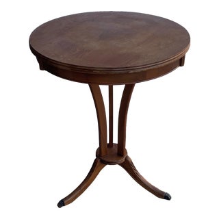 Mid 20th Century Vintage Mid-Century Modern Round 3 Leg Gueridon Pedestal Entry Table Carved Legs For Sale