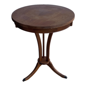 Mid 20th Century Vintage Mid-Century Modern Round 3 Leg Gueridon Pedestal Entry Table Carved Legs