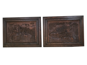Bas-Reliefs Scenes in a Wooden Frame Signed by M. Arendt, 1940s, Set of 2