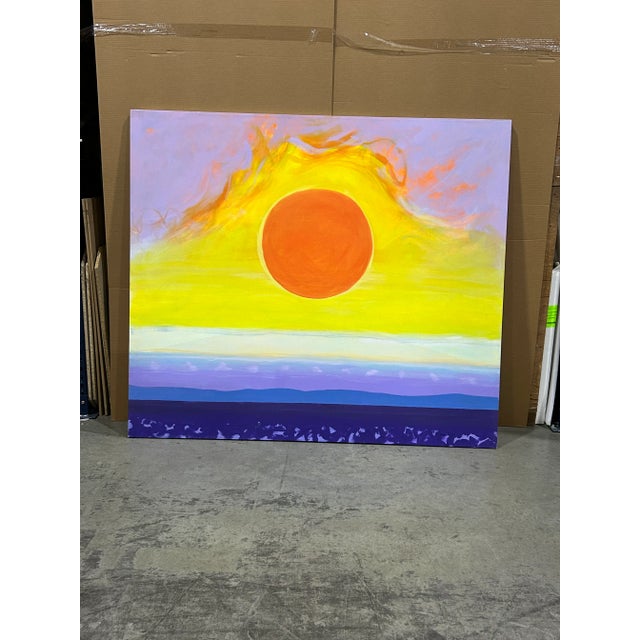 Nambe from Santa Fe series, incredible very large graphic painting of a huge orange sun above a purple landscape....