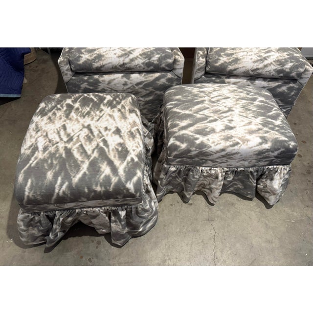 Textile Pair of Luxe Lee Industries Chairs 2421-01 & Pair Swivel Ottomans 1430-00 For Sale - Image 7 of 12