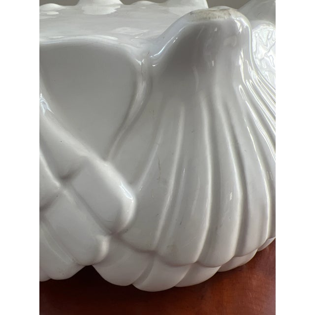 Vintage White Ceramic Scallop Shell Serving Bowl For Sale - Image 9 of 10