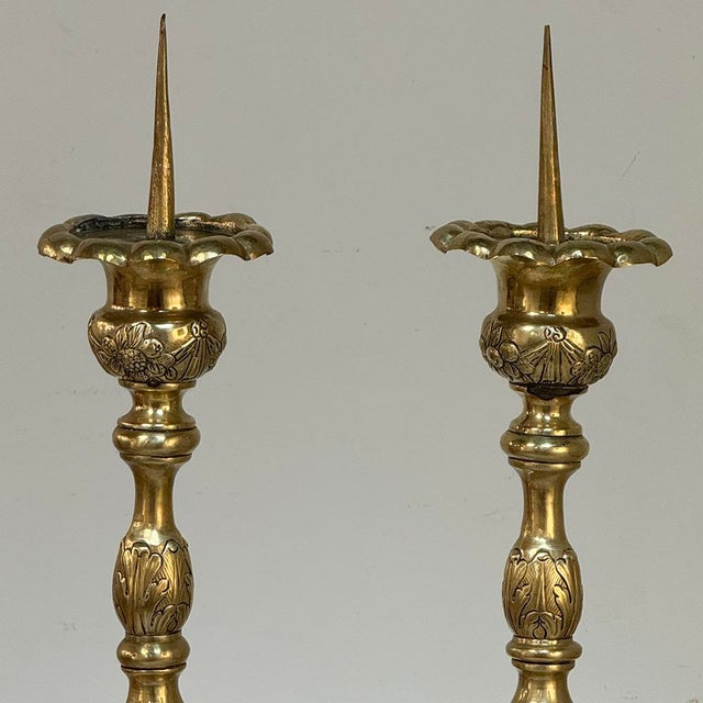 Set of Four Late 17th Century French Renaissance Brass Altar Candlesticks For Sale - Image 13 of 18