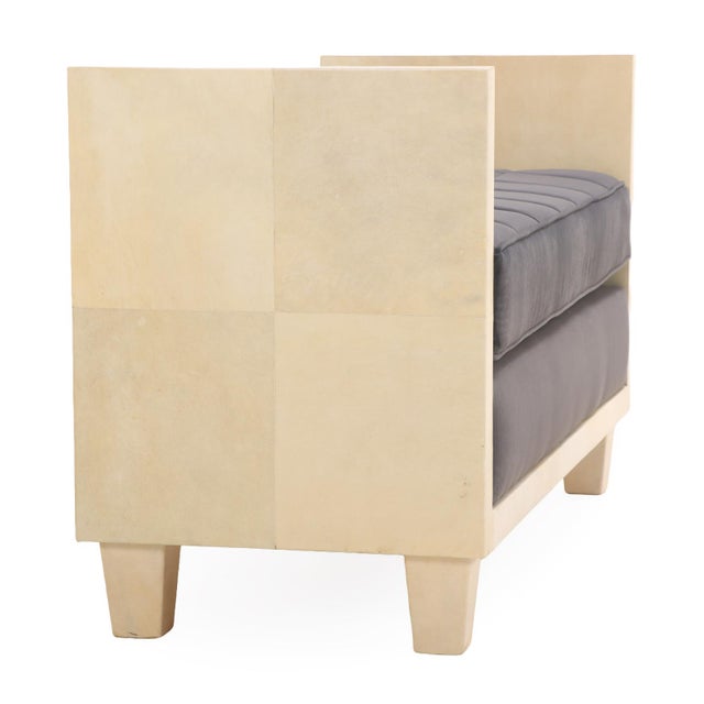 Jean-Michel Frank Modernist Style Parchment-Upholstered Bench, in the Manner of Jean-Michel Frank. For Sale - Image 4 of 6