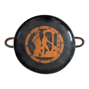Large Classical Greek Red-Figure Style Footed Bowl With Mythological Scene, Hand-Painted