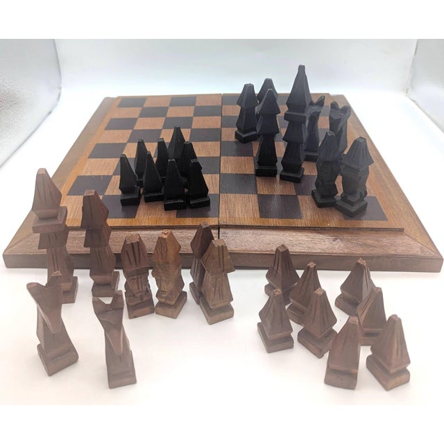 Campaign African Carved Chess Pieces, Set of 33 For Sale - Image 3 of 14