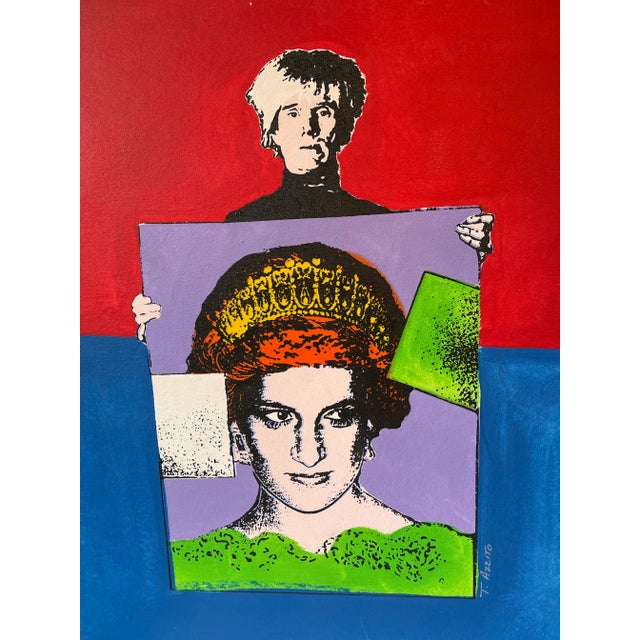Pop Art "Warhol & Princess Diana" Contemporary Pop Art Canvas Print Signed T. Azzito For Sale - Image 3 of 10