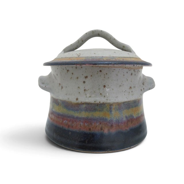 Rustic Signed Ralph Lodewick Stoneware PNW Studio Pottery Crock Jar Pot With Lid For Sale - Image 3 of 11