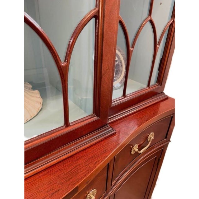 Circa 1940s - 50s. Flamed Mahogany Breakfront China Closet Cabinet Bookcase, For Sale In Jacksonville, FL - Image 6 of 7