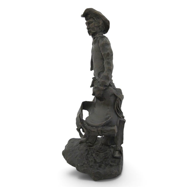Farmhouse Colorado Cowboy With Saddle James Turner Sr. Western Art Bronze Statue For Sale - Image 3 of 12