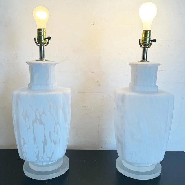 : Illuminate your space with the captivating allure of this pair of Mid Century Modern Mottled Murano Style Glass Two-Way...