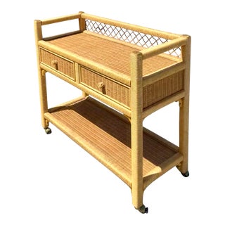 Vintage Coastal Wrapped Rattan Rolling Dry Bar For Sale