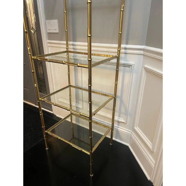 Vintage Chinoiserie Metal & Glass Etagere Display Shelf For Sale - Image 4 of 10