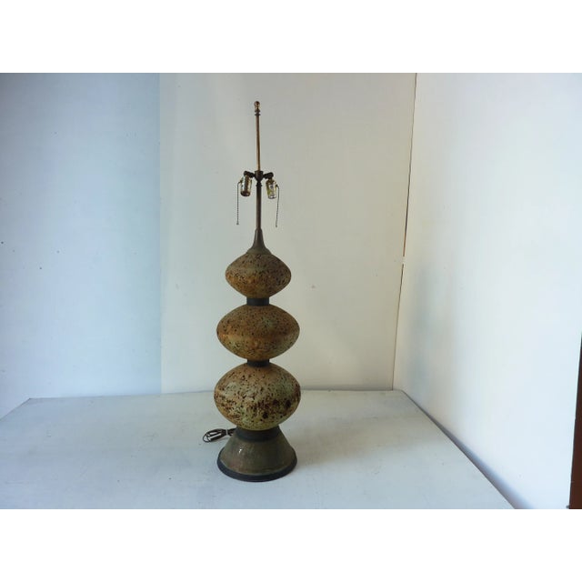 Beautifully patinated lamp made of cork, double pull chain sockets, wiring all in good condition, use up to 100 watt...