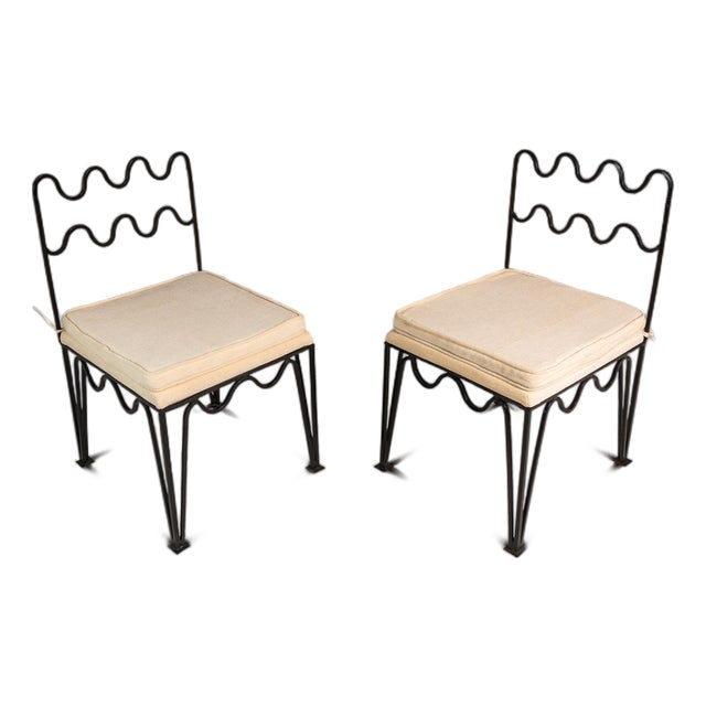 Set of Two (2) Méandre Side Chairs in Wrought Iron Inspired by Jean Royère Produced by Design Frères, Usa, C. 2000s For Sale