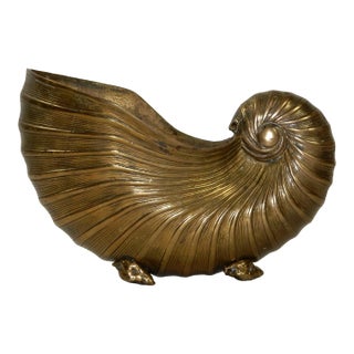 Vintage Nautical Brass Conch Shell Vase Planter Bowl For Sale