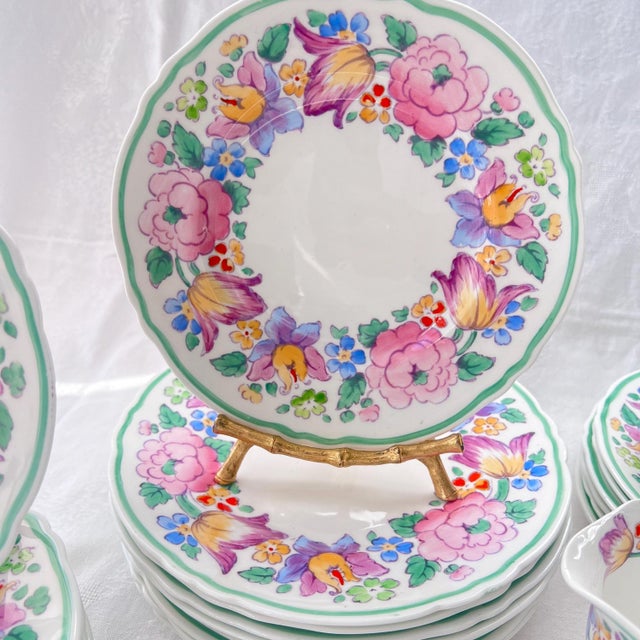 Crown Staffordshire fine bone china // springtime floral hand-painted design // floral fine china // made in England // colorful palette For Sale In Kansas City - Image 6 of 10
