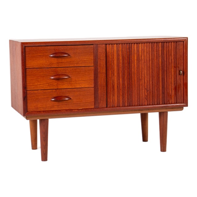 Danish Teak Sideboard with Tambour Door, 1960s For Sale