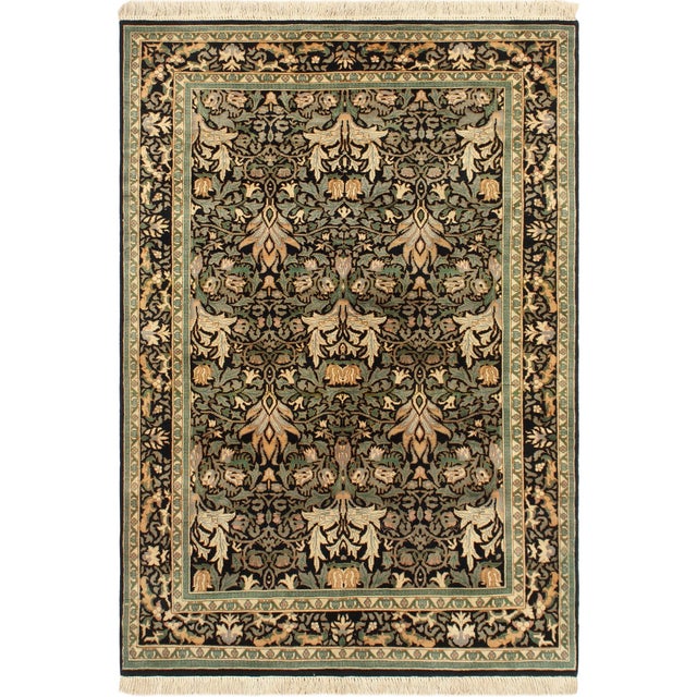 Boho Chic 1990's Pak-Persian Black/Green Wool Rug - 4'0'' X 5'11'' For Sale - Image 9 of 9