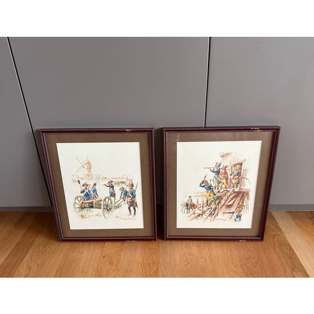 Illustration Pair of Framed Historical Illustration Prints of French Soldiers For Sale - Image 3 of 14