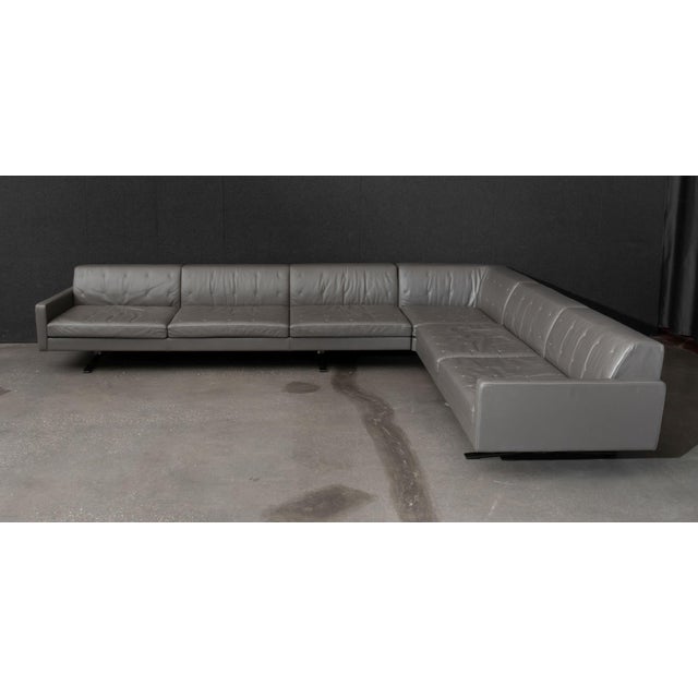 Poltrona Frau "Kennedee" Sectional Sofa, designed by Jean-Marie Massaud, three pieces with gray leather upholstery with...