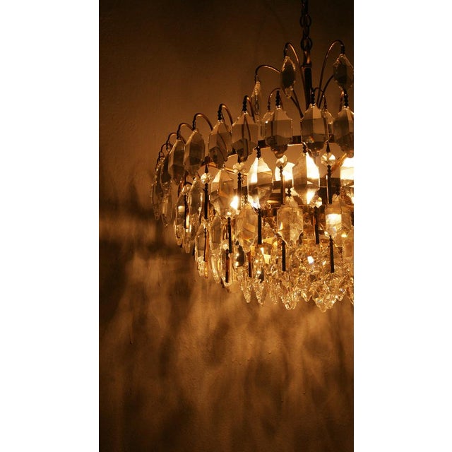 Metal Large Mid-Century Brass and Crystal Glass Ceiling Lamp from Palwa For Sale - Image 7 of 11