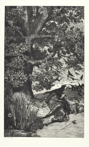 Fallen Knight - Original Etching by M. Klinger - 1881 1881