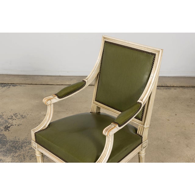 Early 20th Century French Louis XVI Style Painted Armchair in Olive Green For Sale In New York - Image 6 of 18