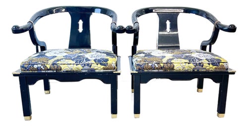 Vintage James Mont Chairs Upholstered in Schumacher Shanghai