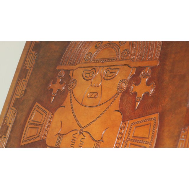 Tihuanaco Teak and Tooled Leather Folding Chair by Angel I. Pazmino for Muebles de Estilo, Ecuador, 1970s For Sale - Image 5 of 18