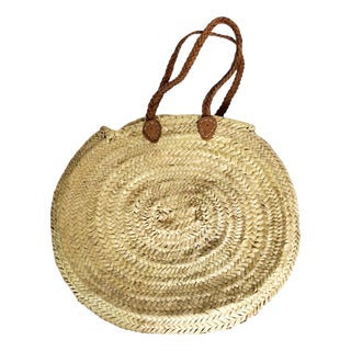 20th Century Bohemian Rattan and Leather Bag, France For Sale